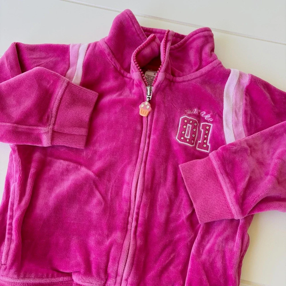 Vintage Gymboree Hot Pink Velour Full Zip Hoodie Tracksuit Size 4T